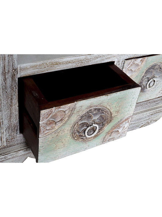 Meuble télé indien en bois blanchi sculpté Meuble télé indien en bois blanchi sculpté