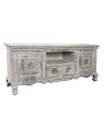 Meuble télé indien en bois blanchi sculpté Meuble télé indien en bois blanchi sculpté