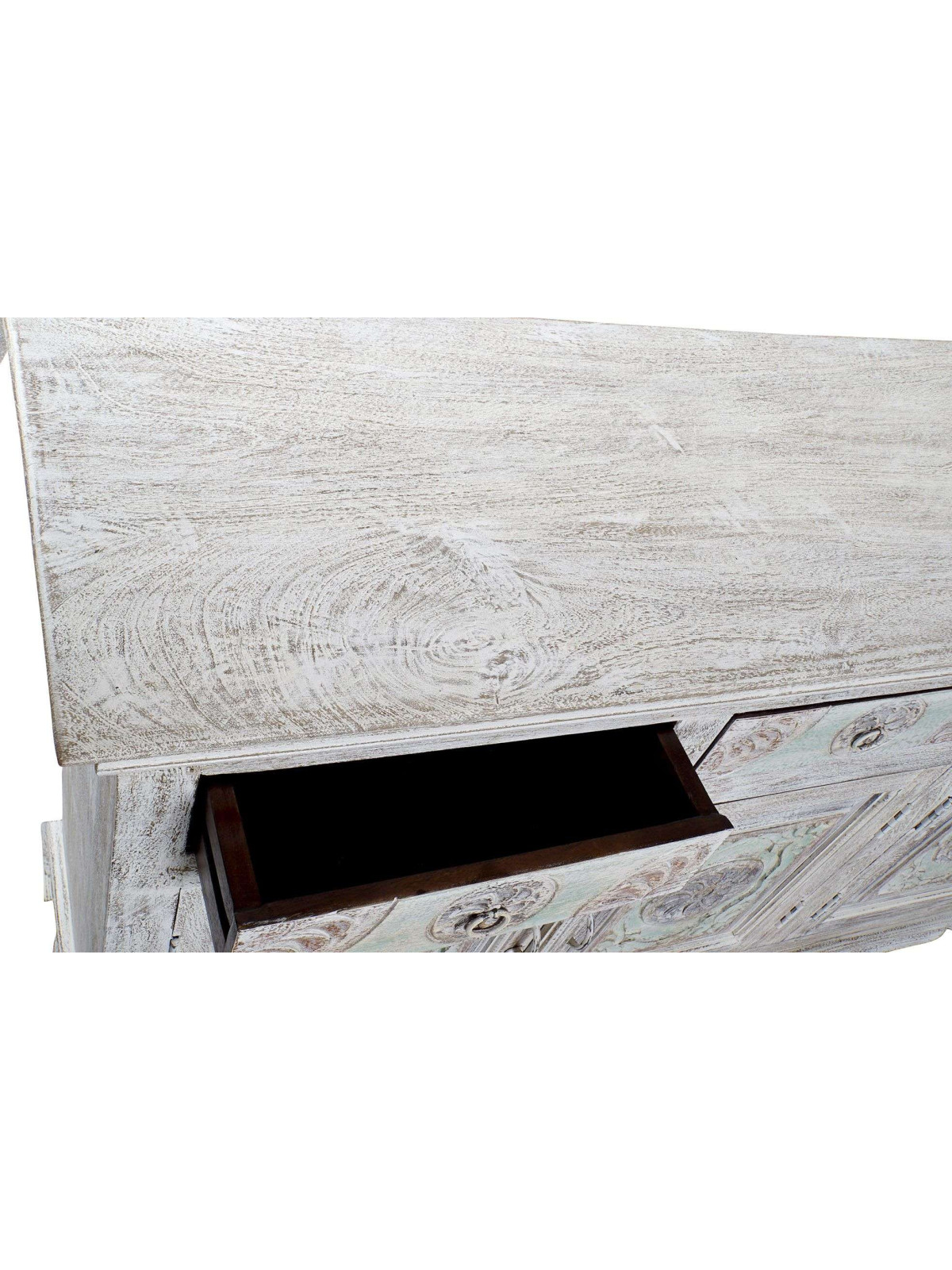 Garnd buffet indien blanchi sculpté 4 portes