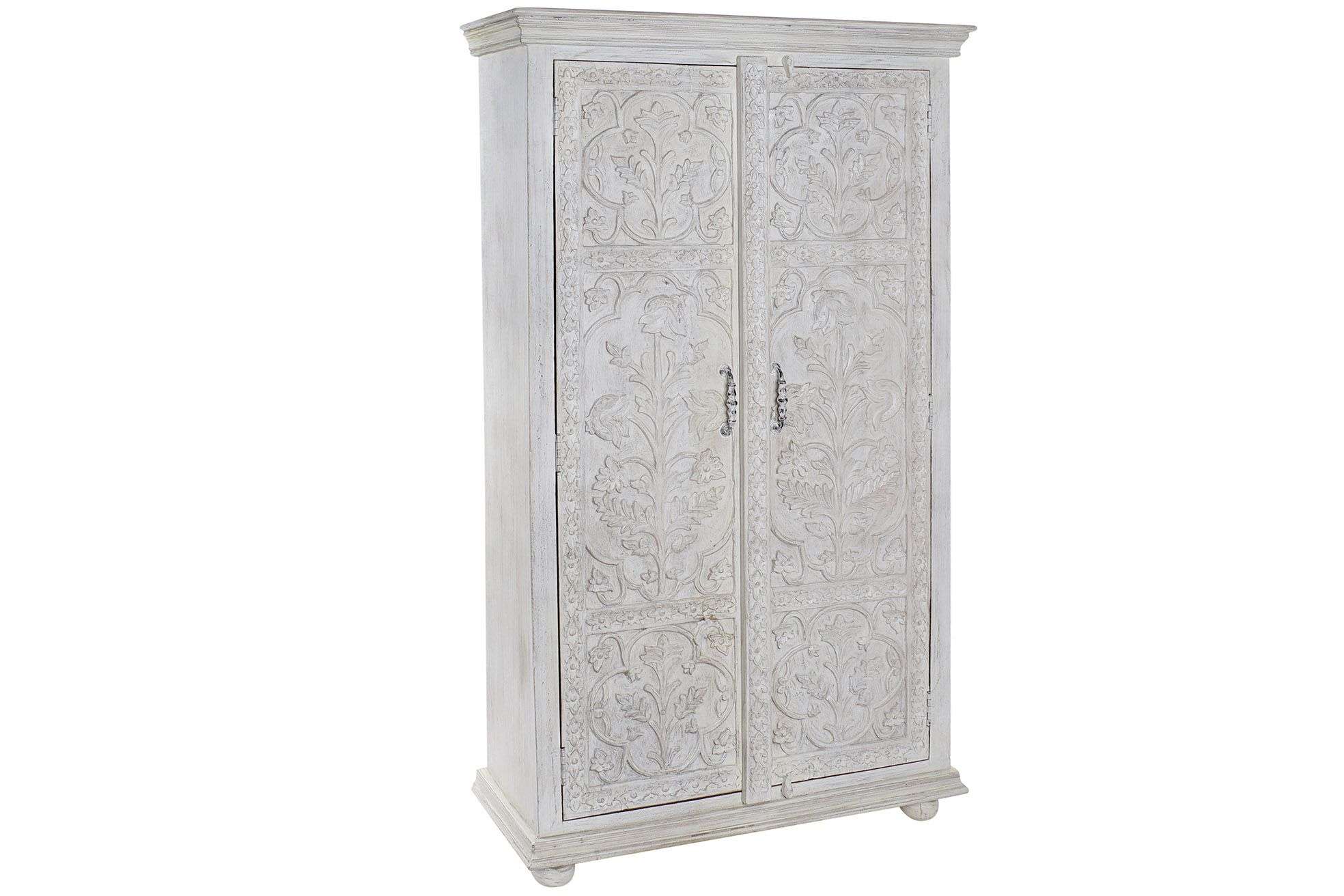 Armoire Indienne Blanche Bois De Manguier 2 Portes