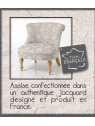 Chauffeuse tapissée grise et beige fleurs