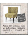 Fauteuil bas chauffeuse jaune  et noir tapissée Vadim