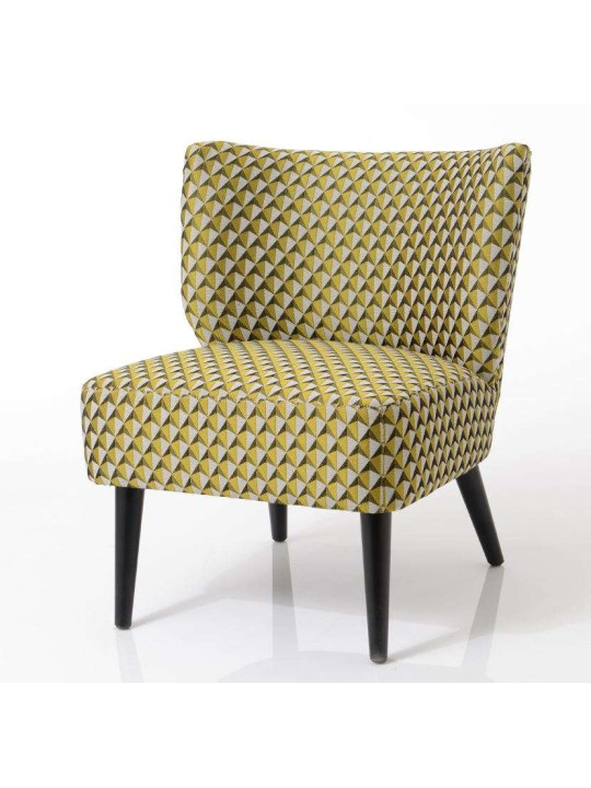 Fauteuil bas chauffeuse jaune  et noir tapissée Vadim