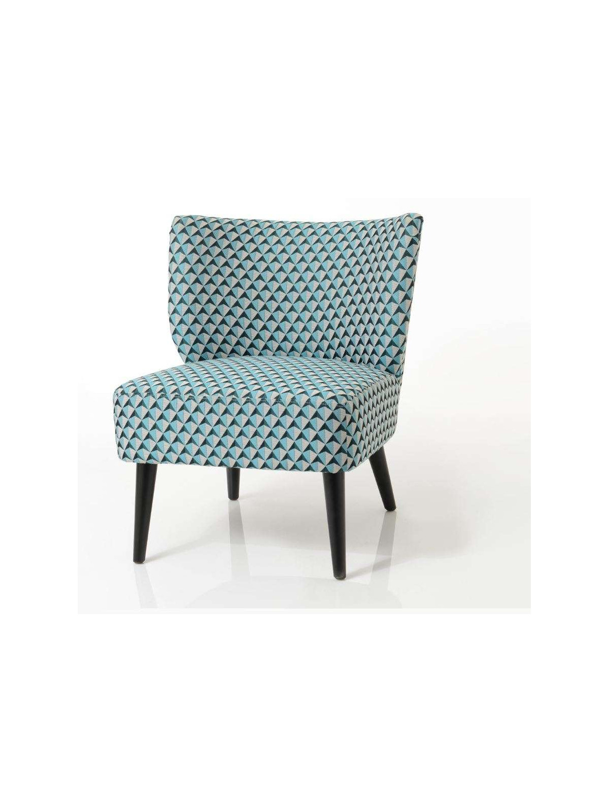 Fauteuil bas chauffeuse emeraude et noir tapissée Vadim