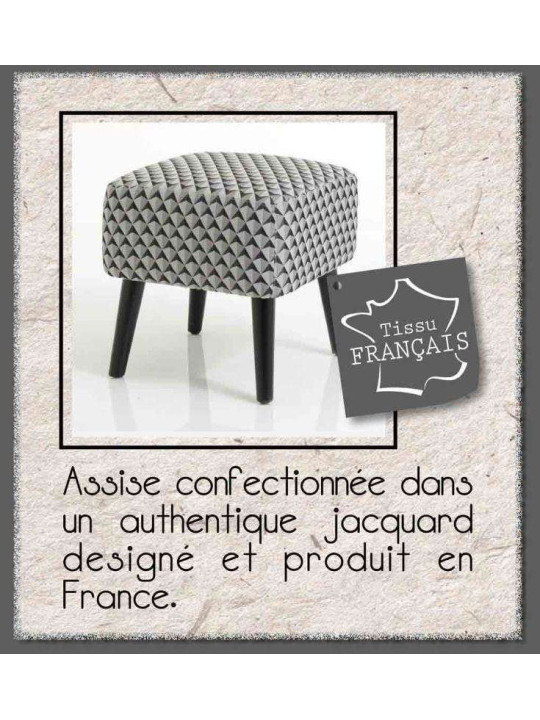 Tabouret noir et gris tapissé Amadeus