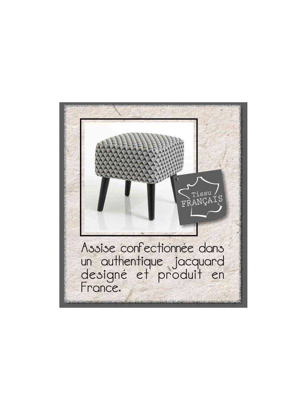 Tabouret noir et gris tapissé Amadeus