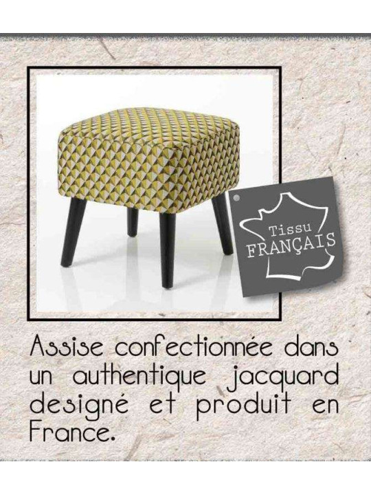 Tabouret jaune et gris tapissé Amadeus