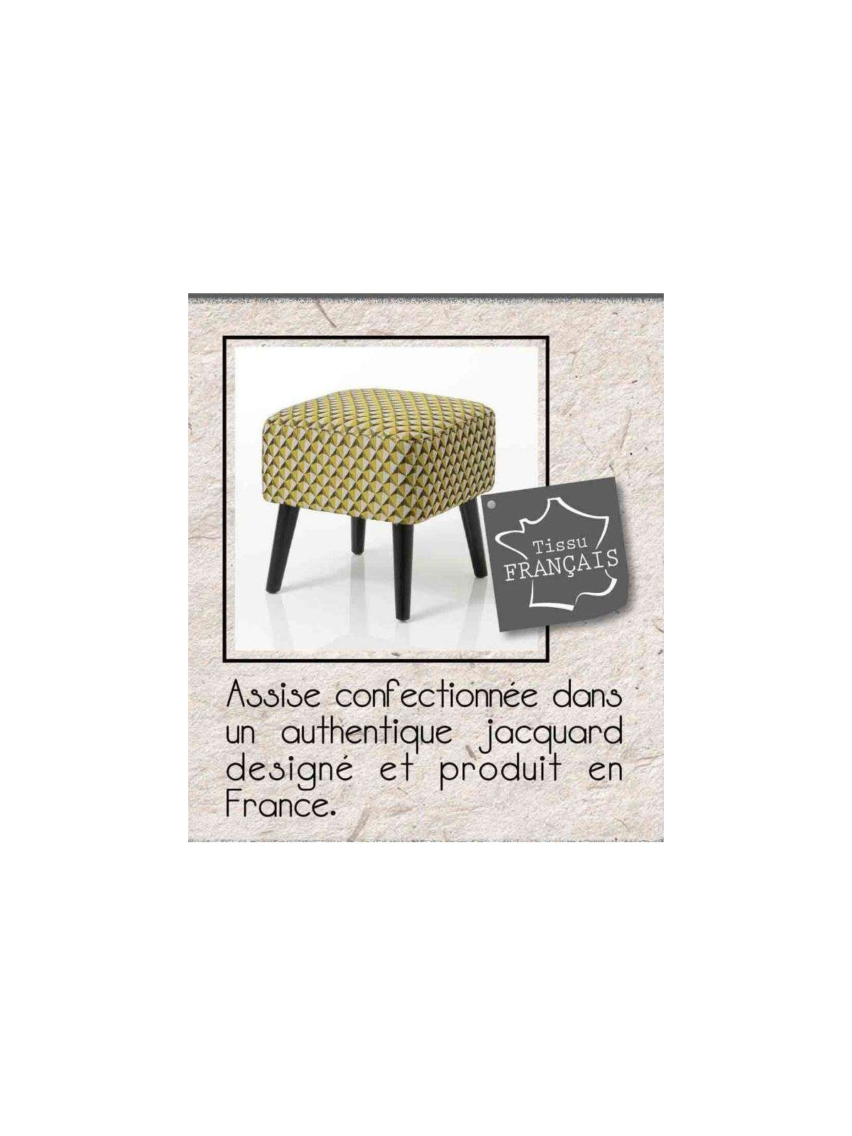 Tabouret jaune et gris tapissé Amadeus