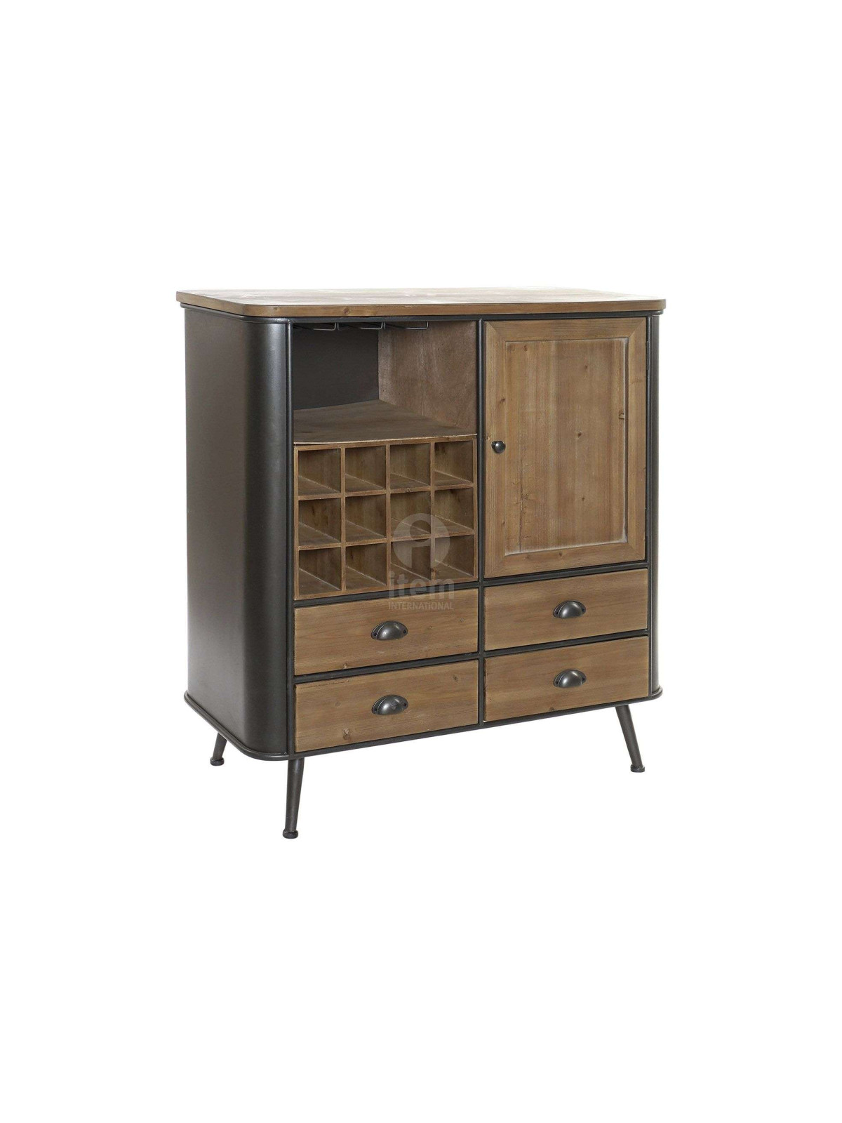 Meuble de bar vintage en métal et bois arrondi
