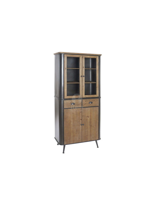 Armoire vintage vitrée en métal et bois arrondi
