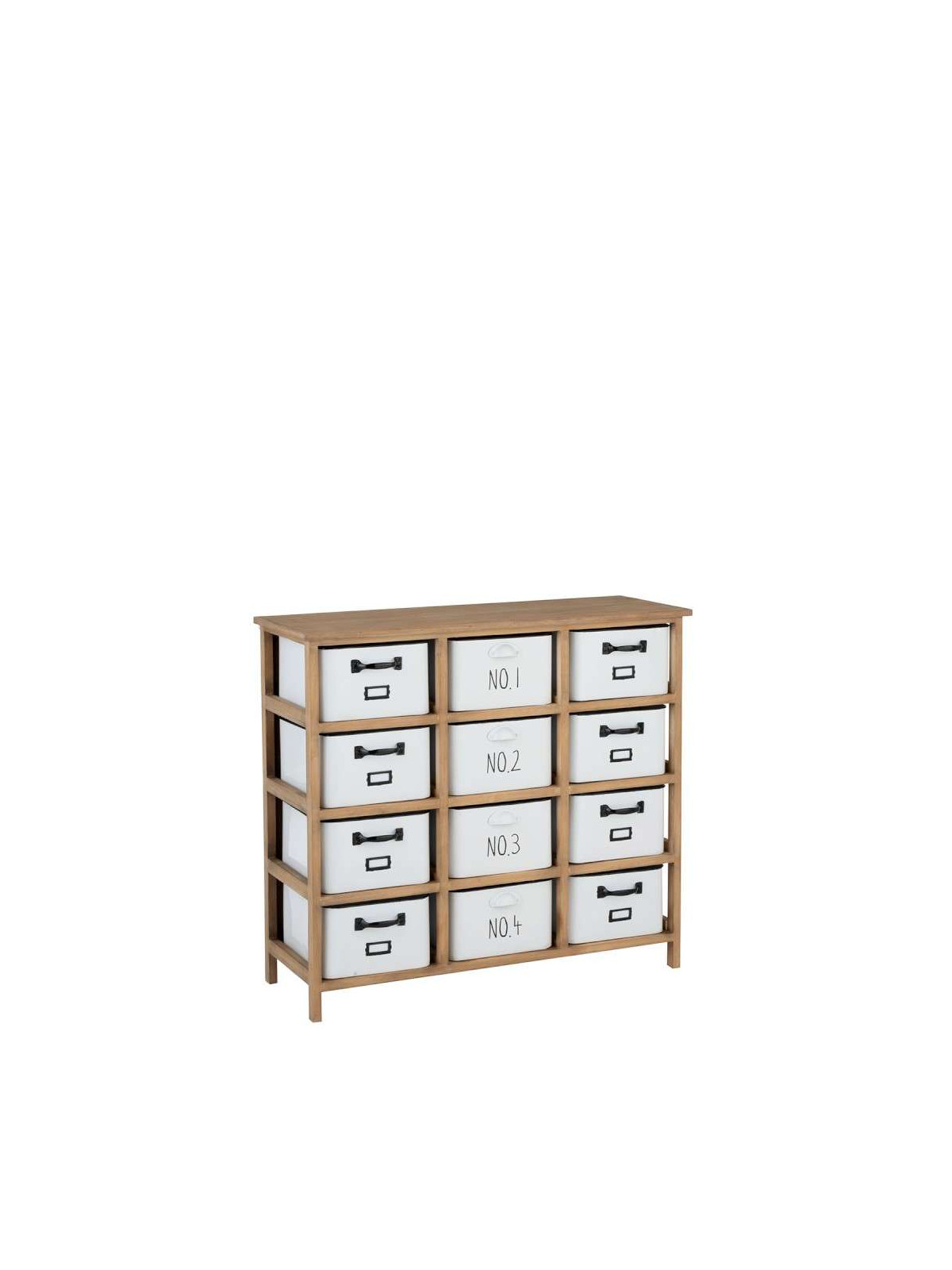 Armoire 12 Tiroirs Metal Blanc et Bois Naturel