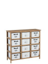 Armoire 12 Tiroirs Metal Blanc et Bois Naturel
