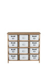 Armoire 12 Tiroirs Metal Blanc et Bois Naturel