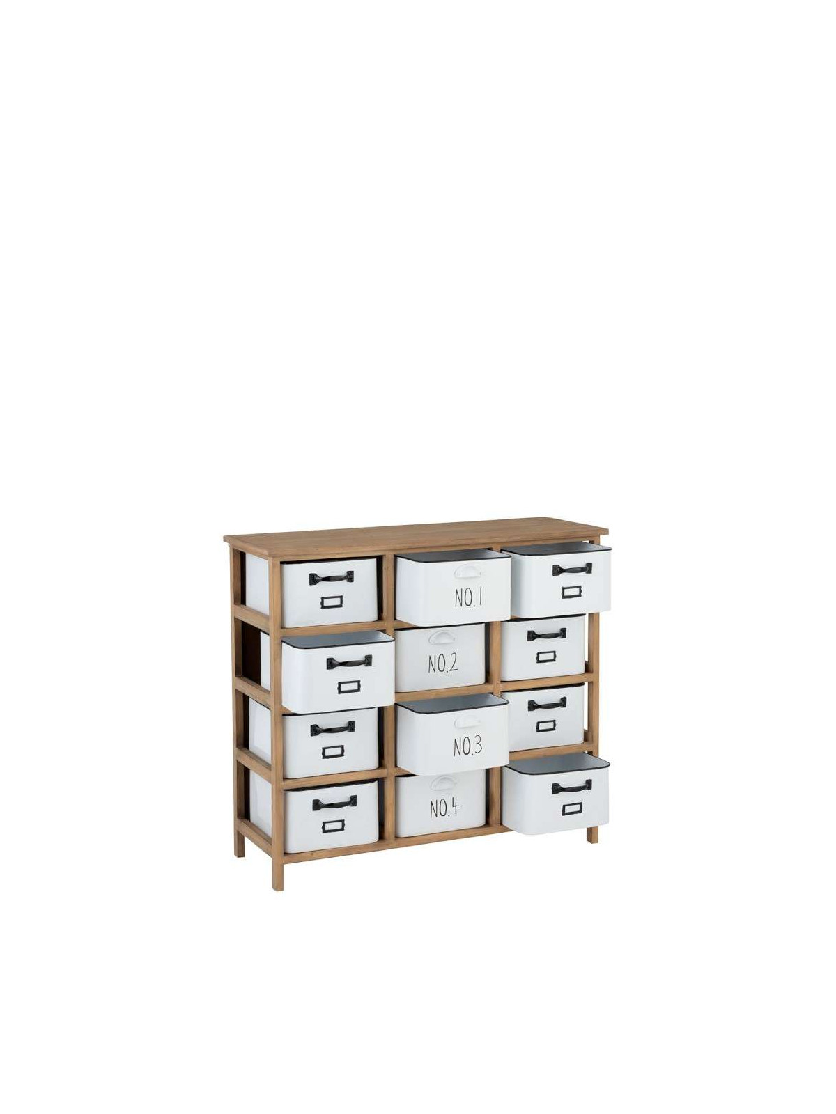 Armoire 12 Tiroirs Metal Blanc et Bois Naturel