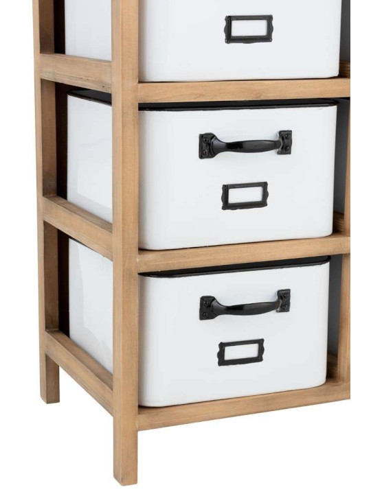 Armoire 12 Tiroirs Metal Blanc et Bois Naturel