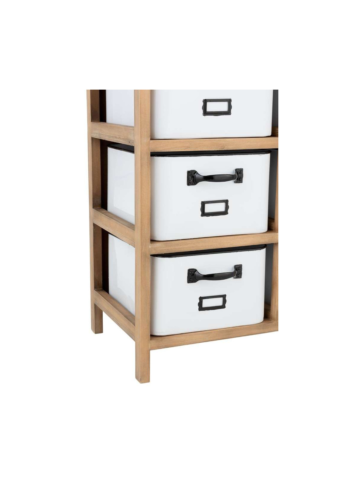 Armoire 12 Tiroirs Metal Blanc et Bois Naturel