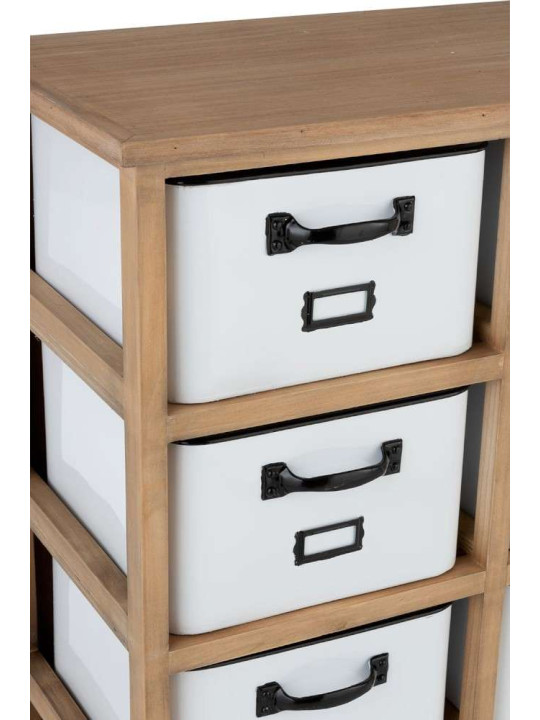 Armoire 12 Tiroirs Metal Blanc et Bois Naturel