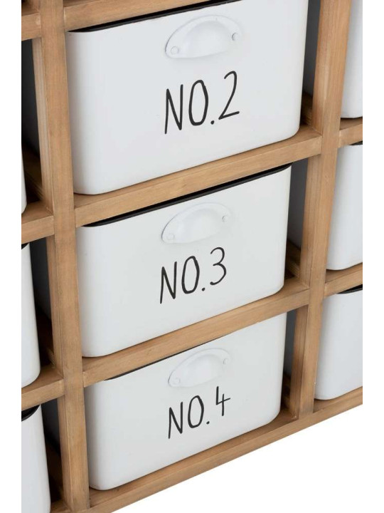 Armoire 12 Tiroirs Metal Blanc et Bois Naturel