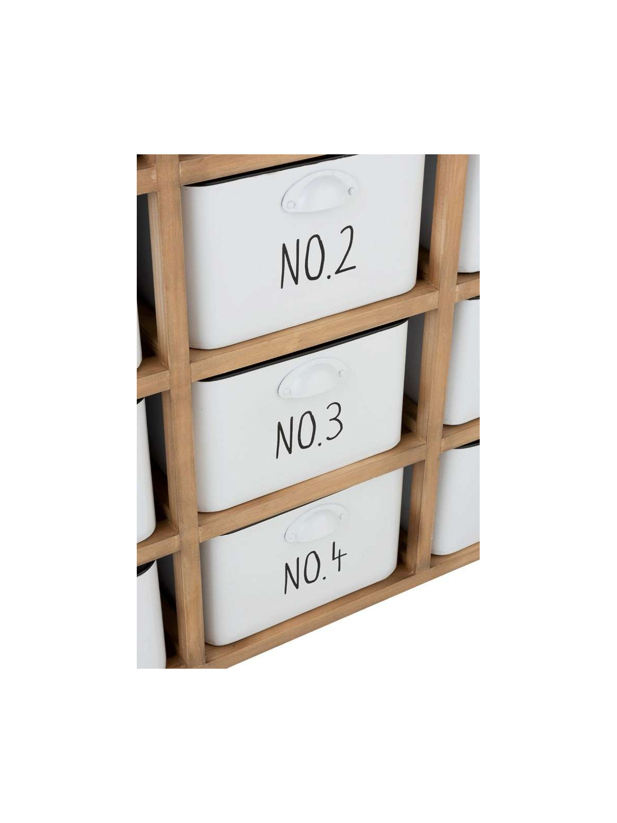Armoire 12 Tiroirs Metal Blanc et Bois Naturel