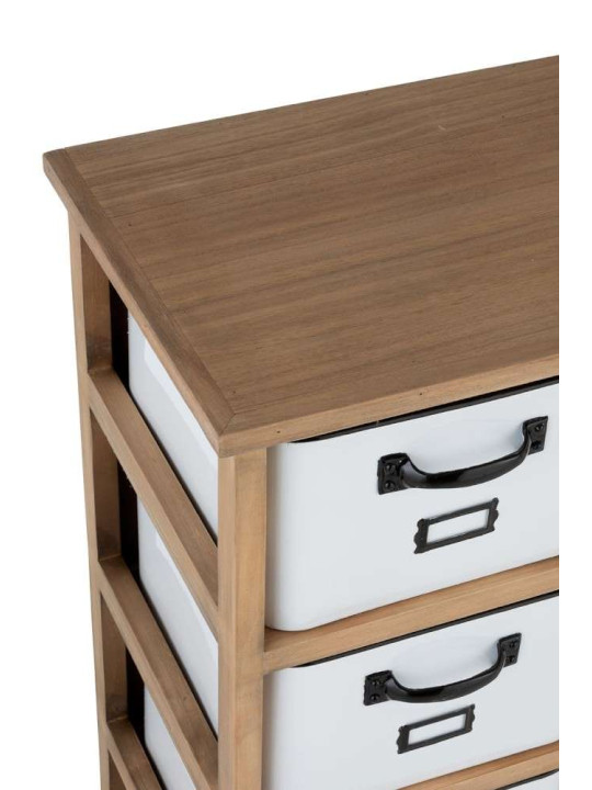 Armoire 12 Tiroirs Metal Blanc et Bois Naturel