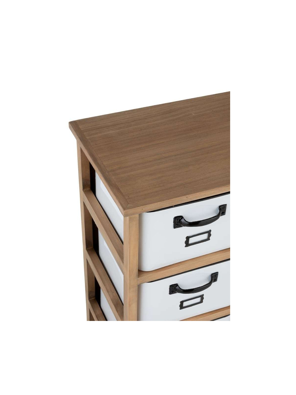 Armoire 12 Tiroirs Metal Blanc et Bois Naturel