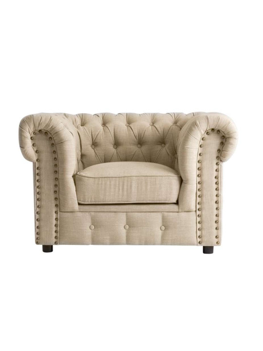 Fauteuil Chesterfield large lin clouté Fauteuil Chesterfield large lin clouté