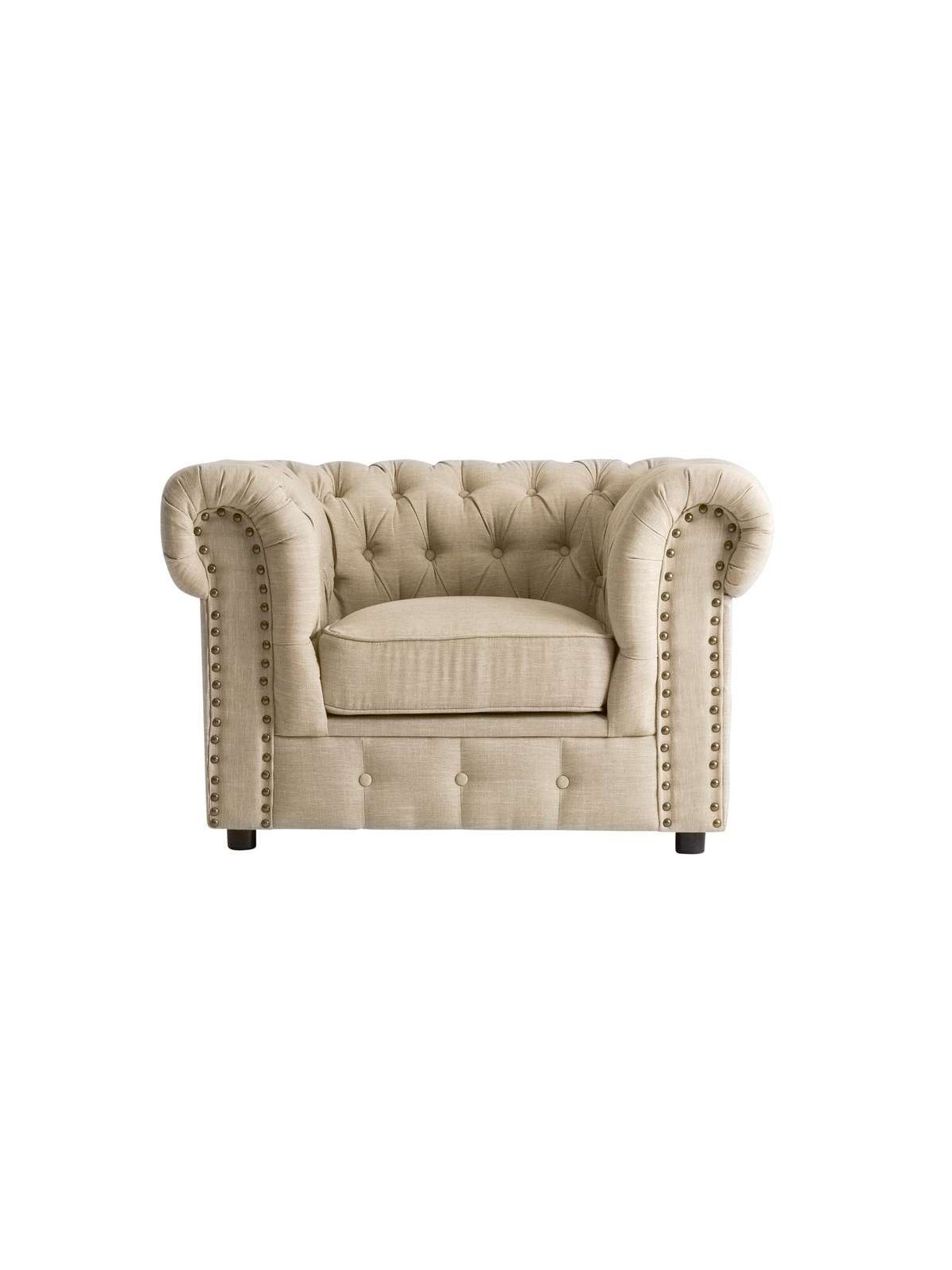 Fauteuil Chesterfield large lin clouté 