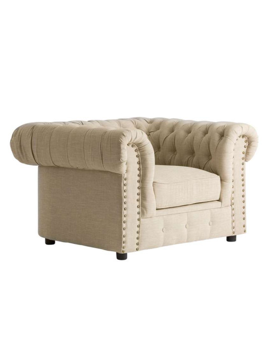 Fauteuil Chesterfield large lin clouté Fauteuil Chesterfield large lin clouté