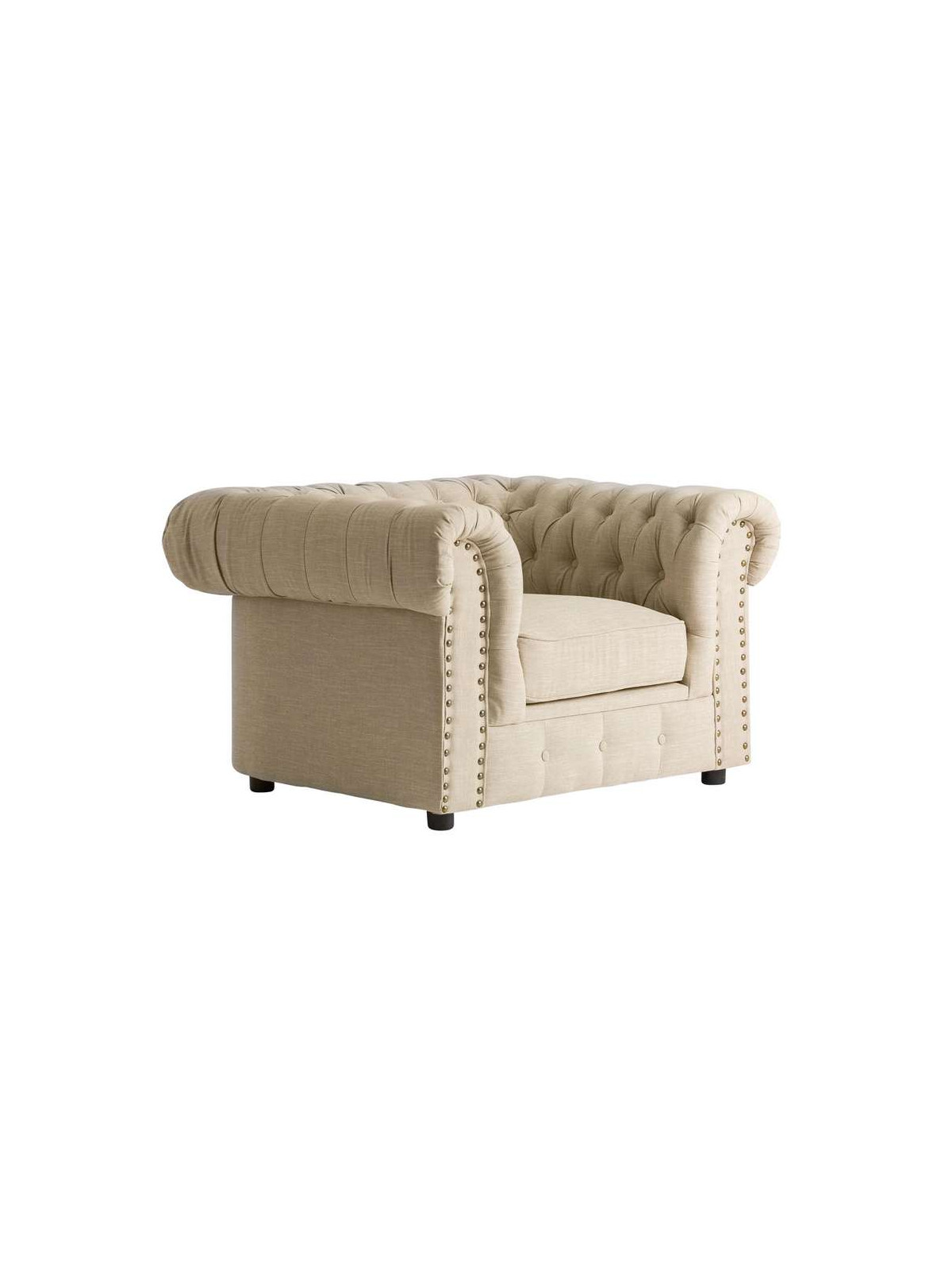 Fauteuil Chesterfield large lin clouté 