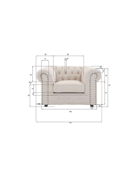 Fauteuil Chesterfield large lin clouté Fauteuil Chesterfield large lin clouté