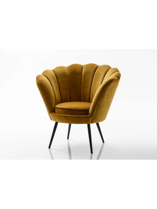 Fauteuil  Coquillage velours moutarde