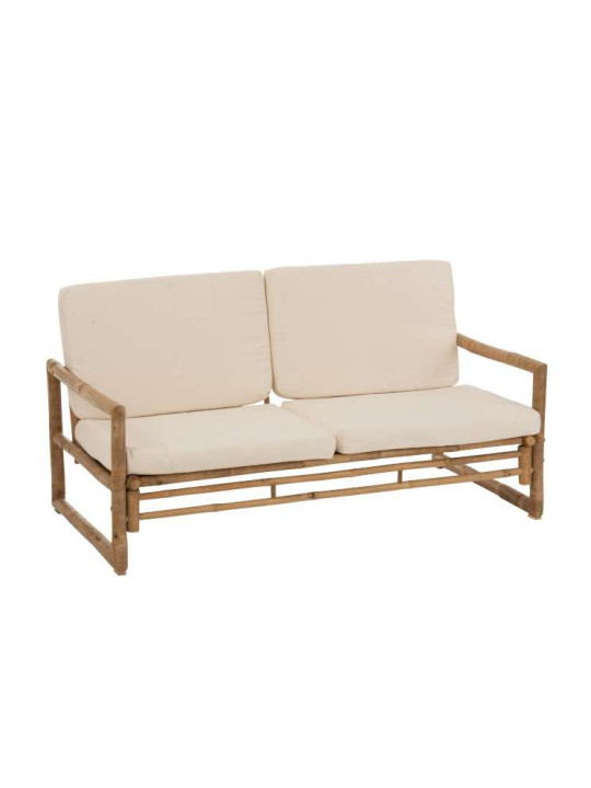 Banquette de jardin en bambou naturel avec coussin écru en coton