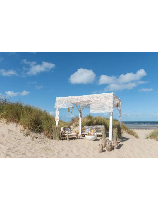 Banquette de jardin en bambou naturel avec coussin écru en coton