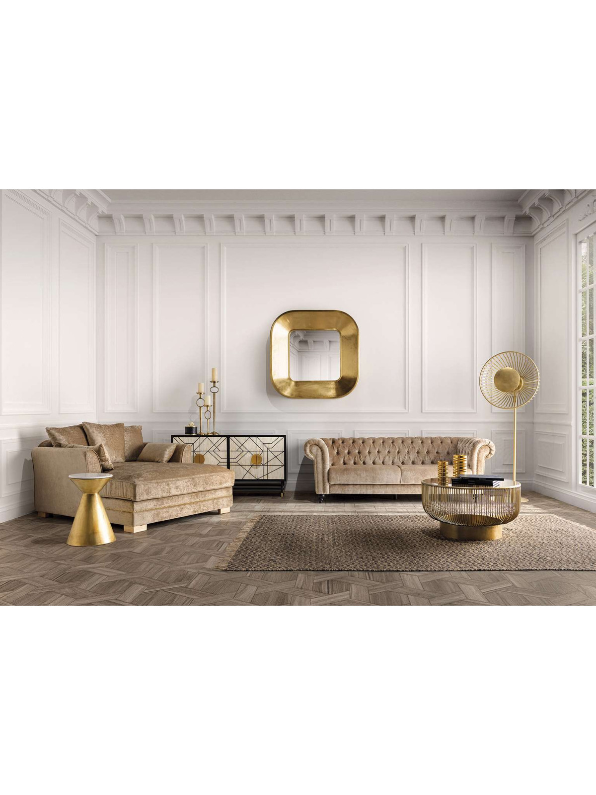 Canapé capitonné chesterfield beige chic