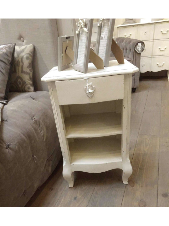 Table de chevet blanche patinée Harpe