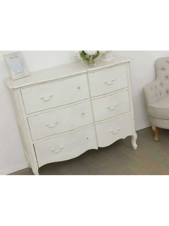 Commode bois blanc 6 tiroirs Harpe