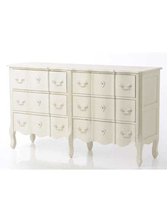 Commode blanche 6 tiroirs romantique