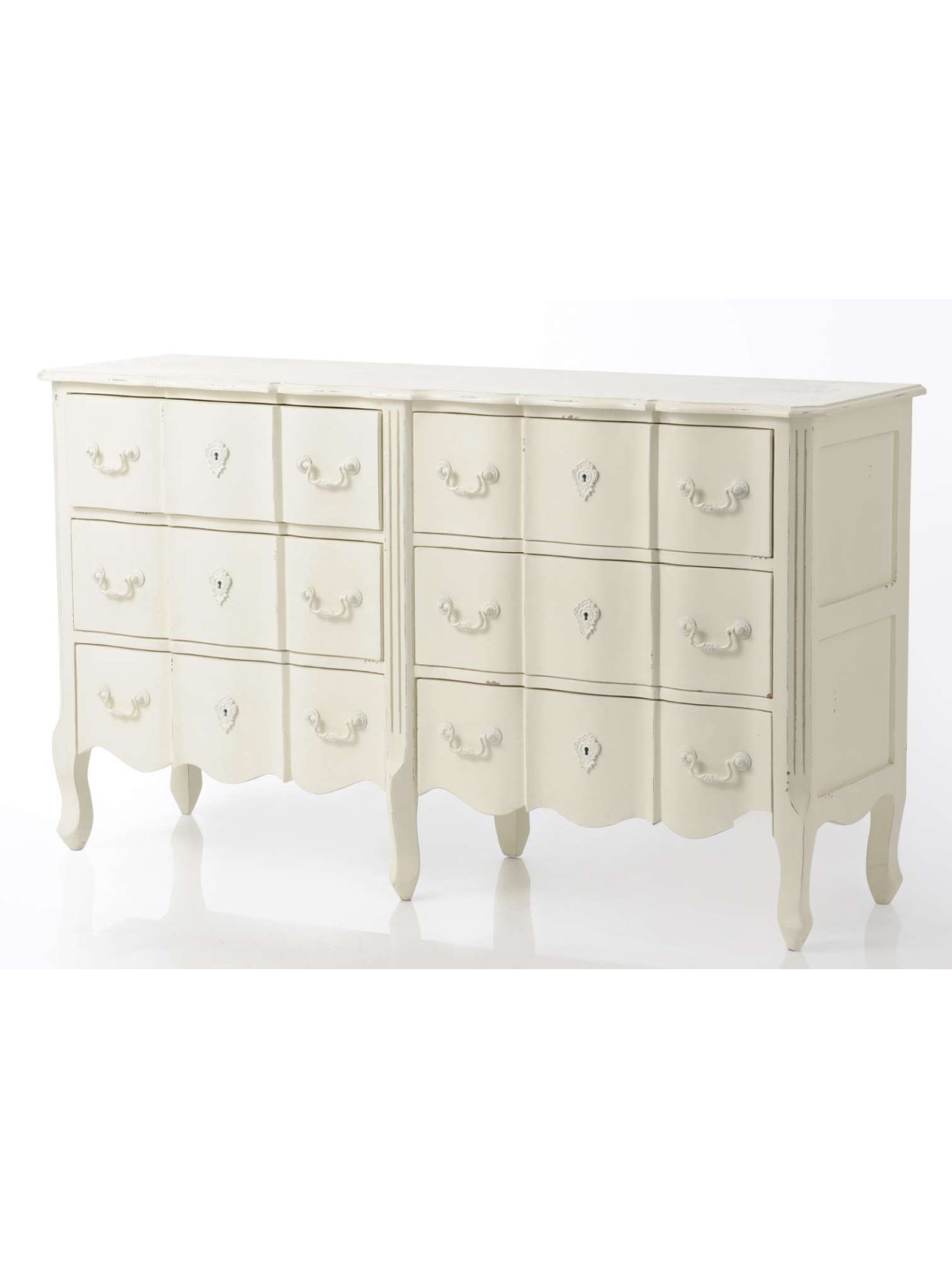 Commode blanche 6 tiroirs romantique