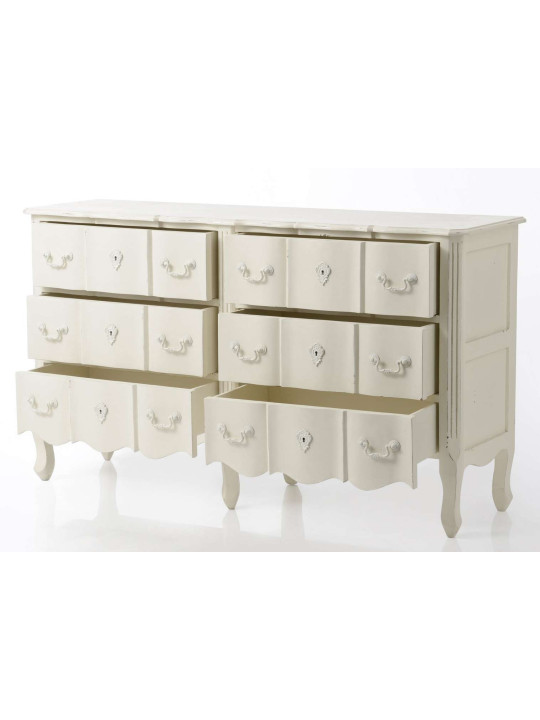 Commode blanche 6 tiroirs romantique
