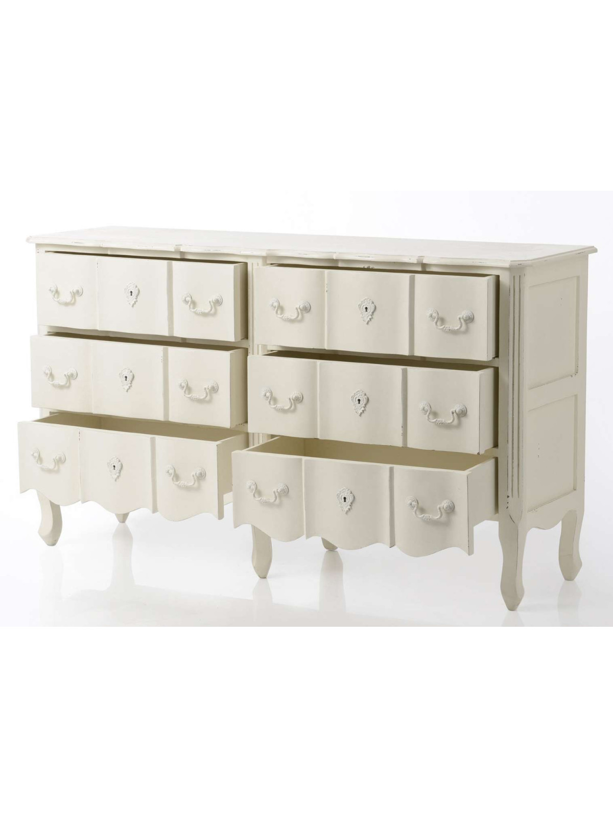 Commode blanche 6 tiroirs romantique
