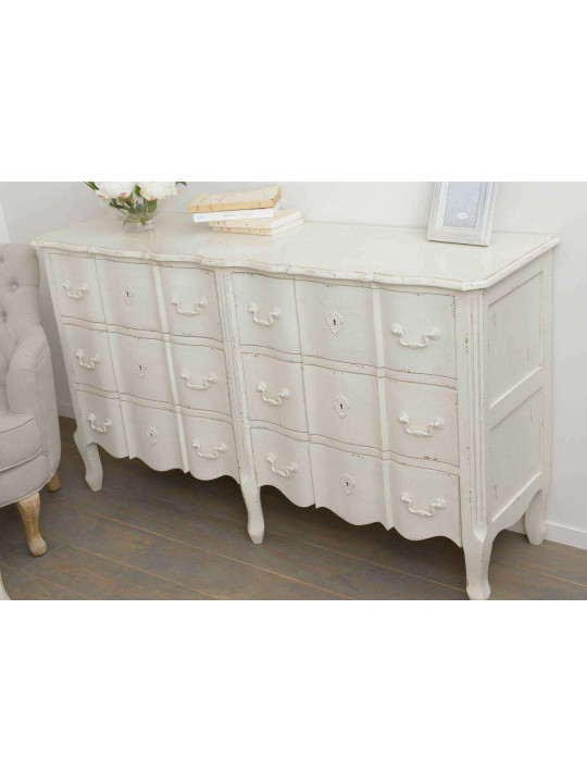 Commode blanche 6 tiroirs romantique