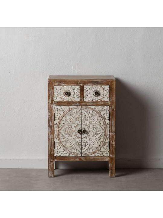 Chevet sculpté deux tiroirs Massala en bois de pin