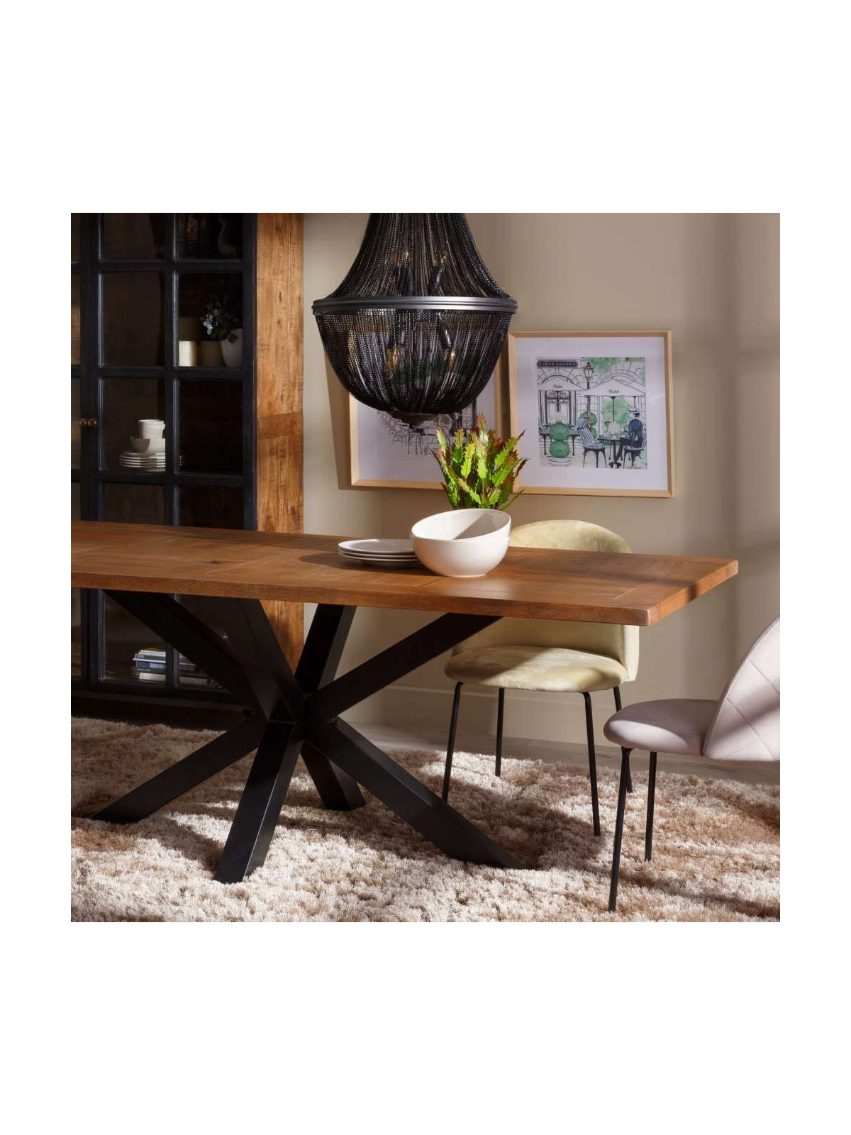 Table de salle à manger rectangulaire en bois de manguier