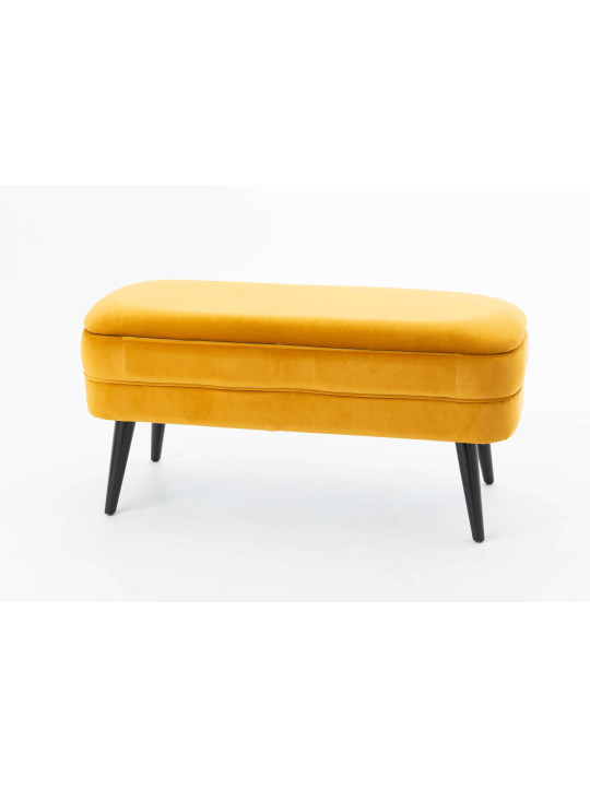 Banquette coffre en velours jaune moutarde