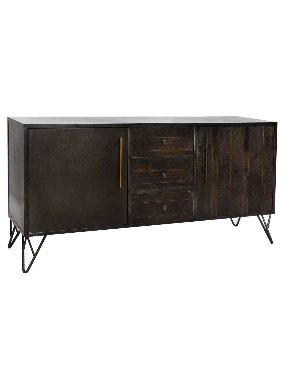 Grand buffet industriel 160 cm métal noir et bois
