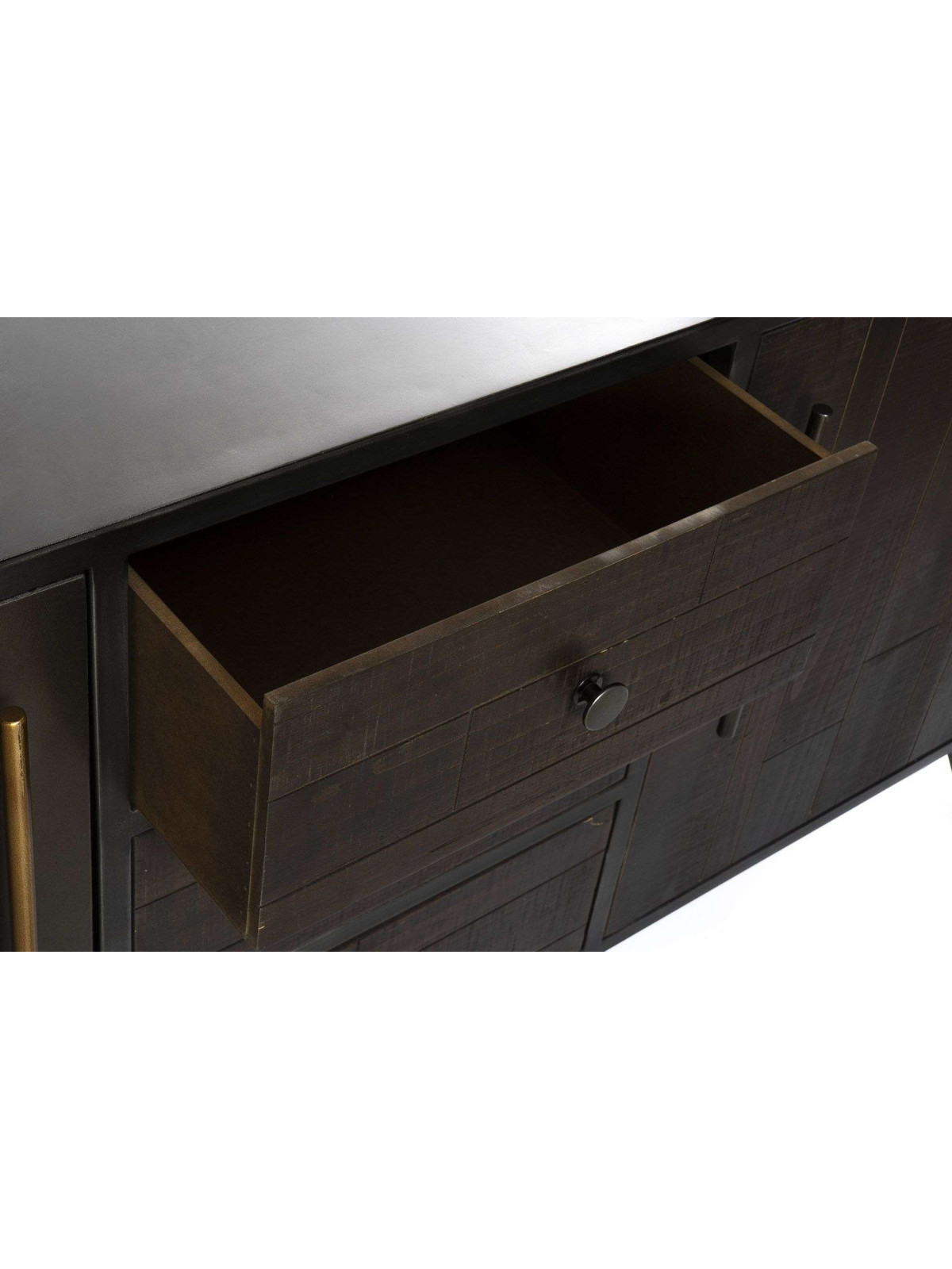 Grand buffet industriel 160 cm métal noir et bois