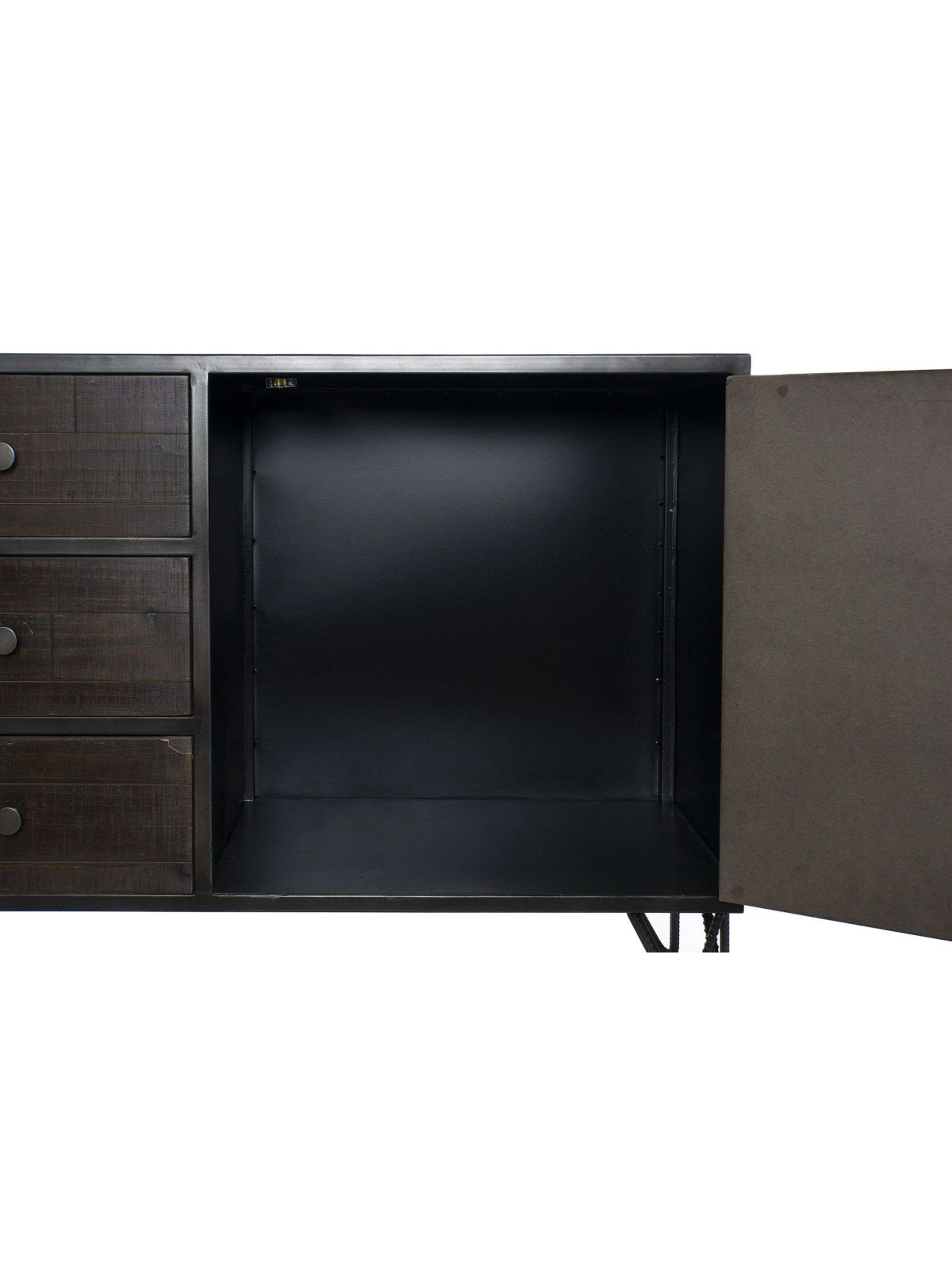 Grand buffet industriel 160 cm métal noir et bois