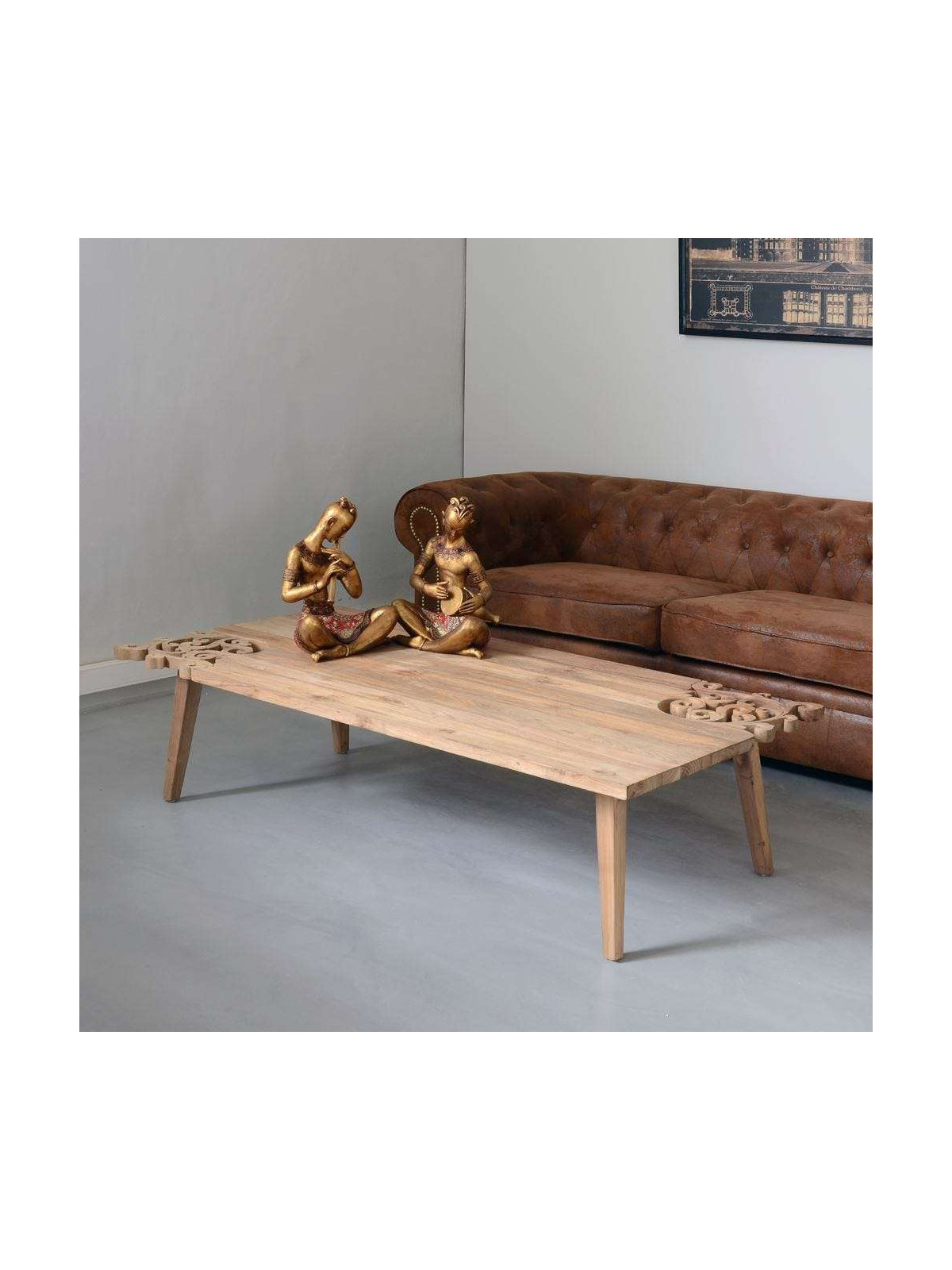 Table basse bois sculpté moderne