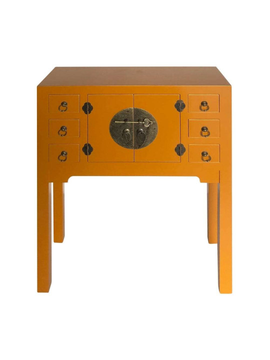 Console chinoise ocre 2 portes 6 tiroirs