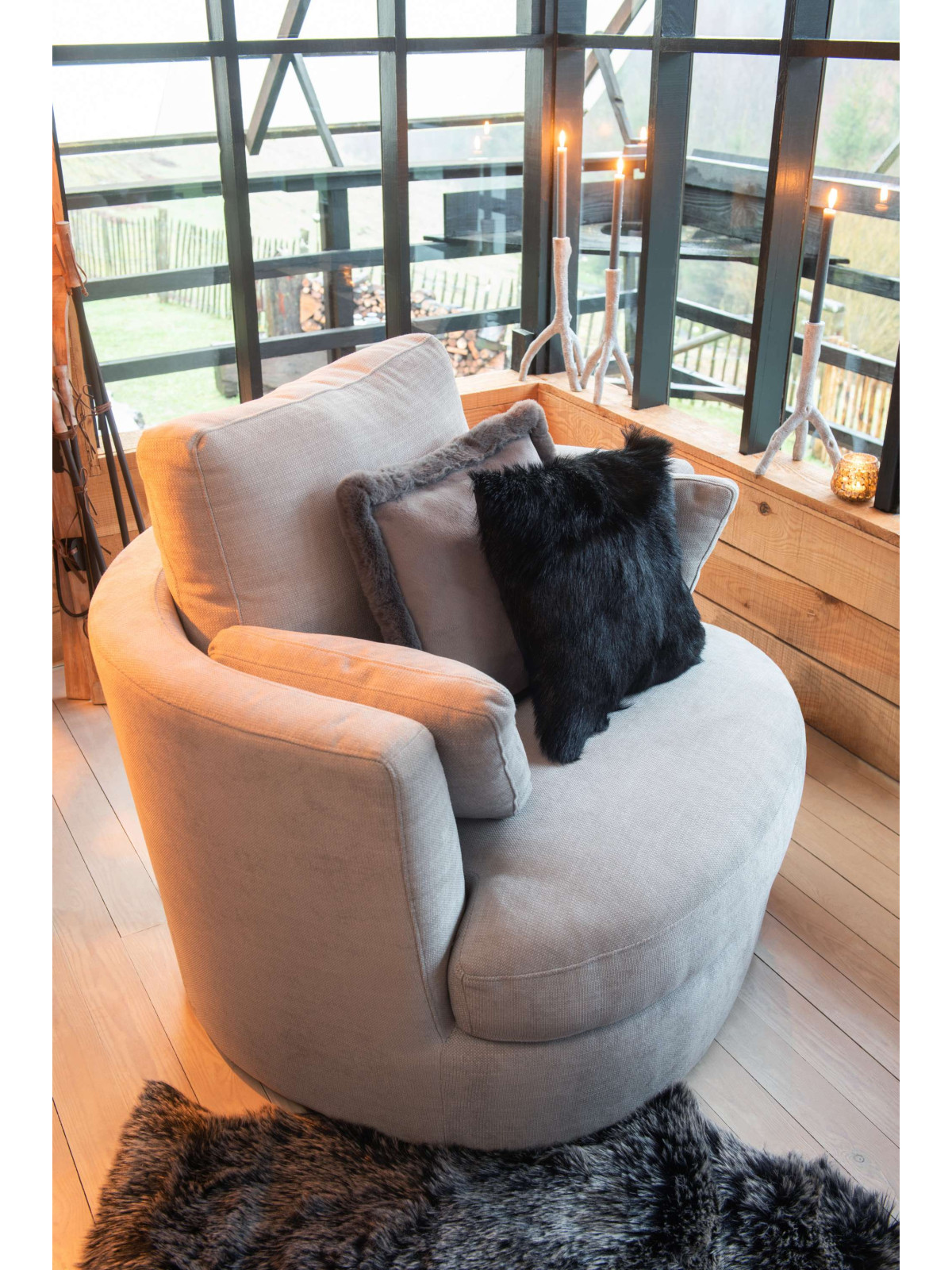 Fauteuil pivotant bois et tissus gris J-line